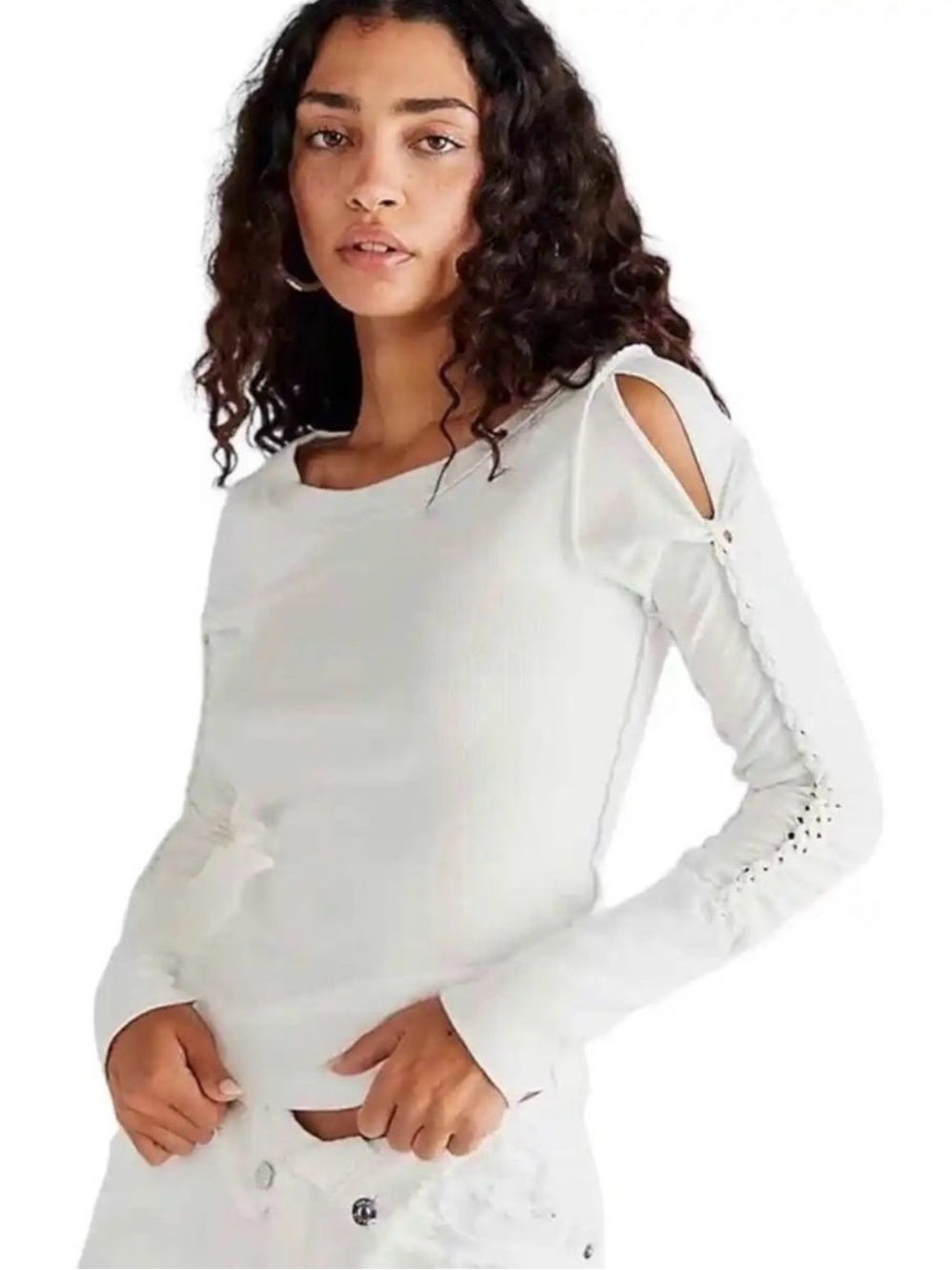 We The Free Daisy Cold Shoulder White Long Sleeve Top Size L